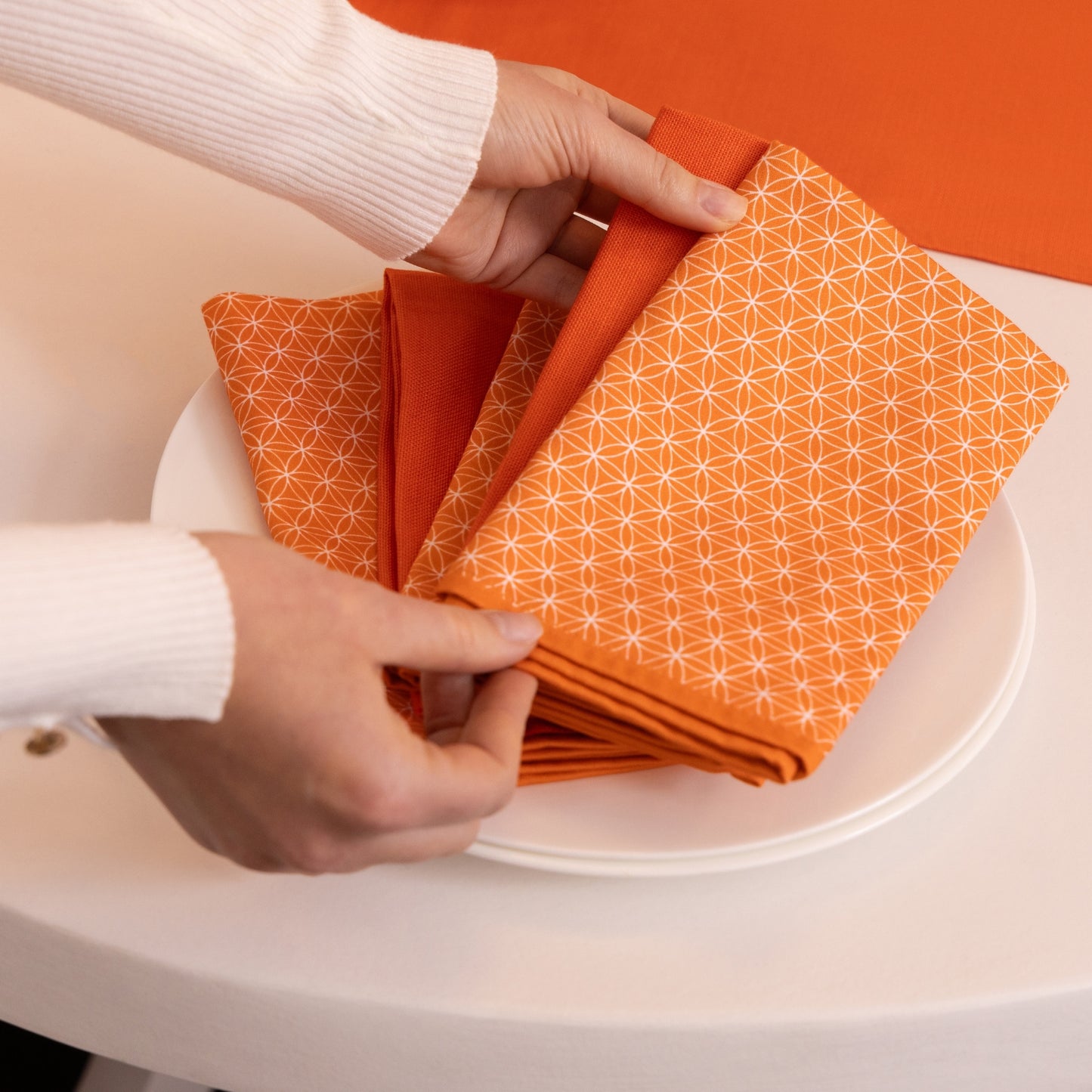Orange Geometric Cotton Napkins, Set of 4