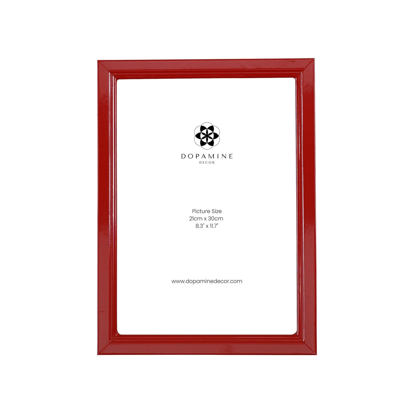 Red A4 photo frame made from wood with a lacquer finish