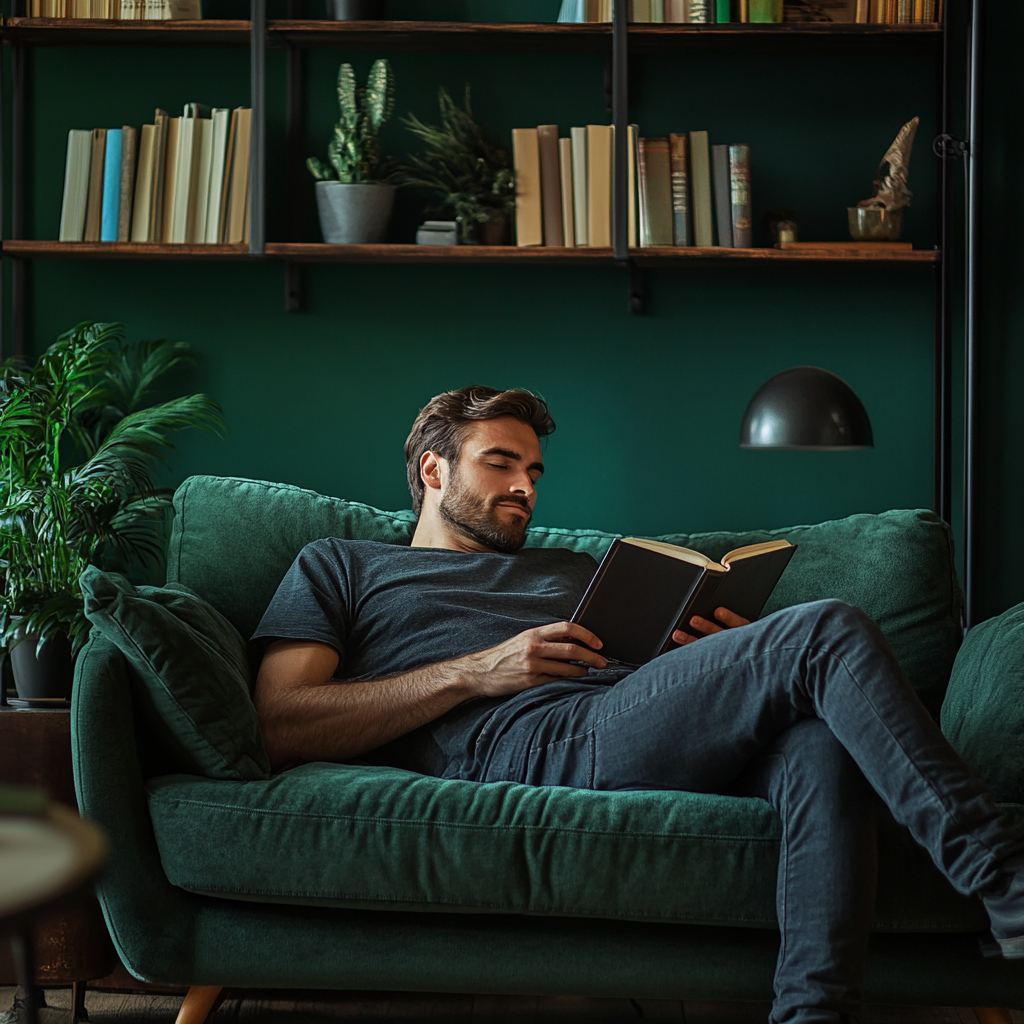 Relaxed man in green living room