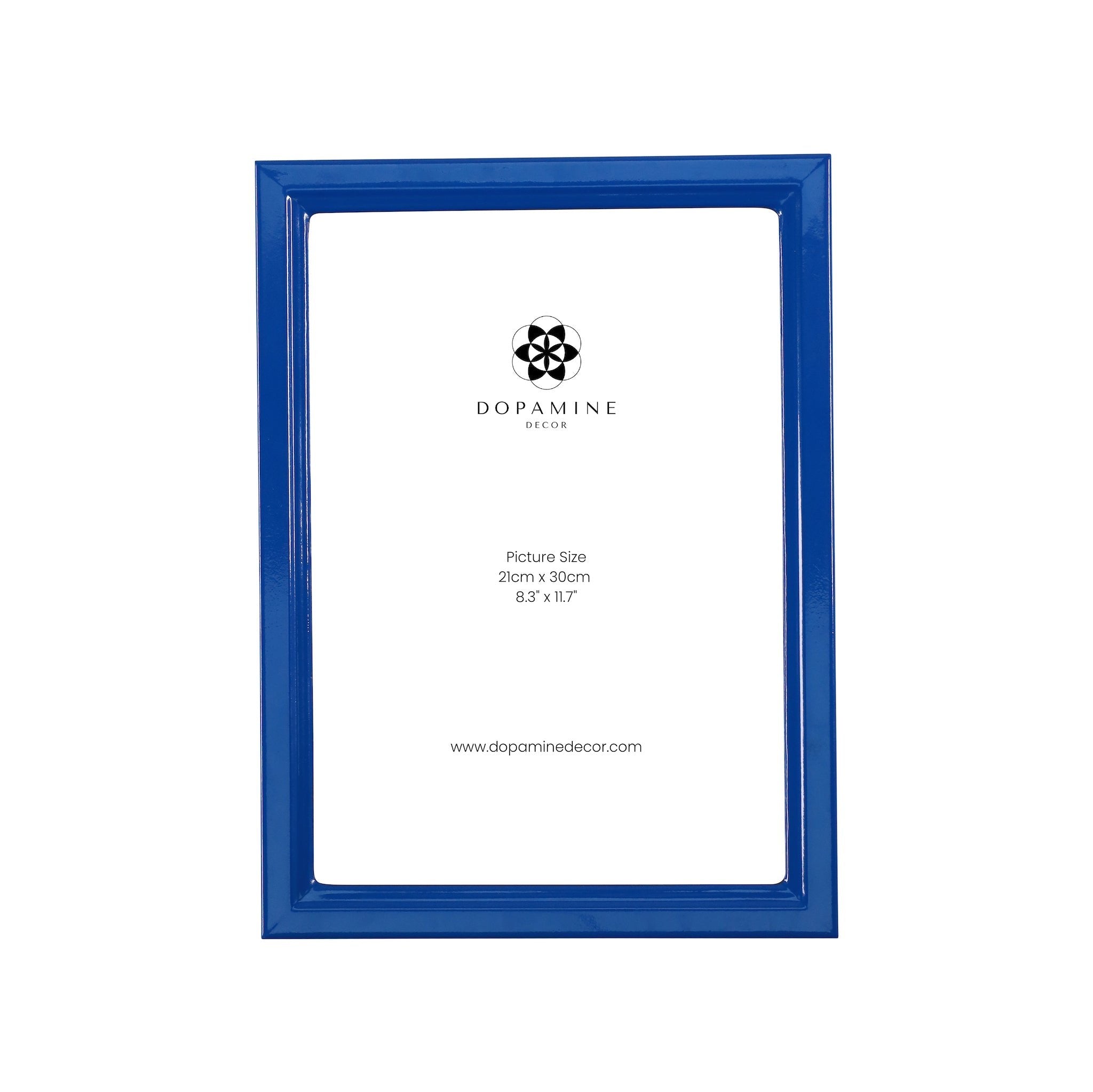 Blue A4 picture frame made from wood with a lacquer finish