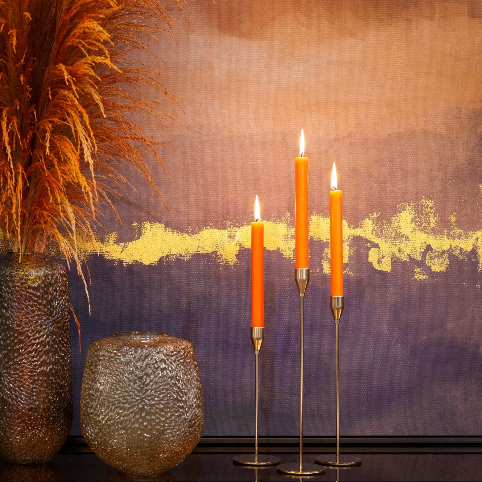 Orange Dinner Candle Trio