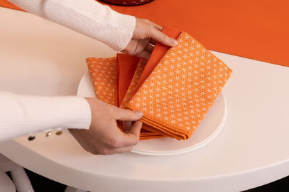 Orange Geometric Cotton Napkins, Set of 4