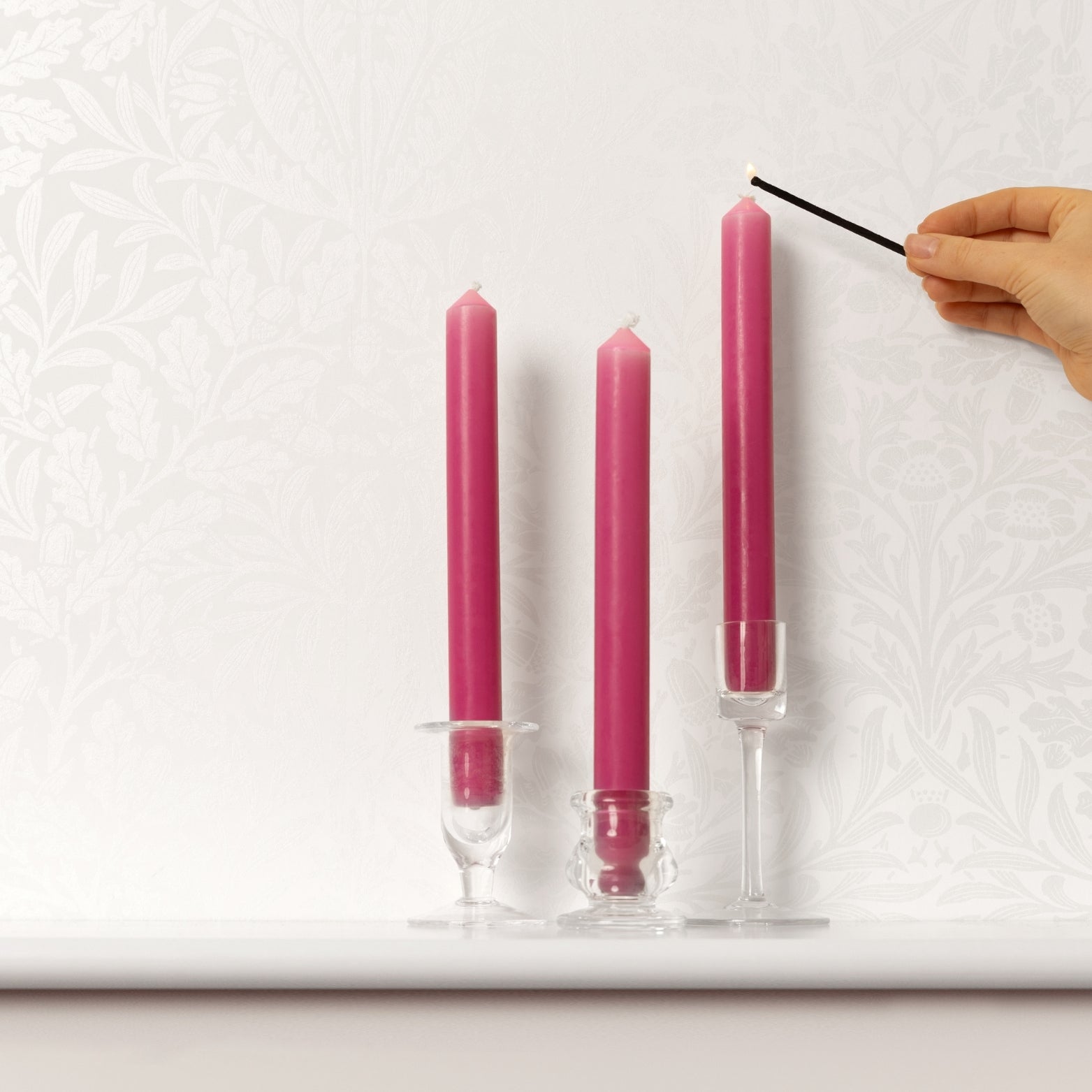 Magenta Pink Dinner Candle Trio