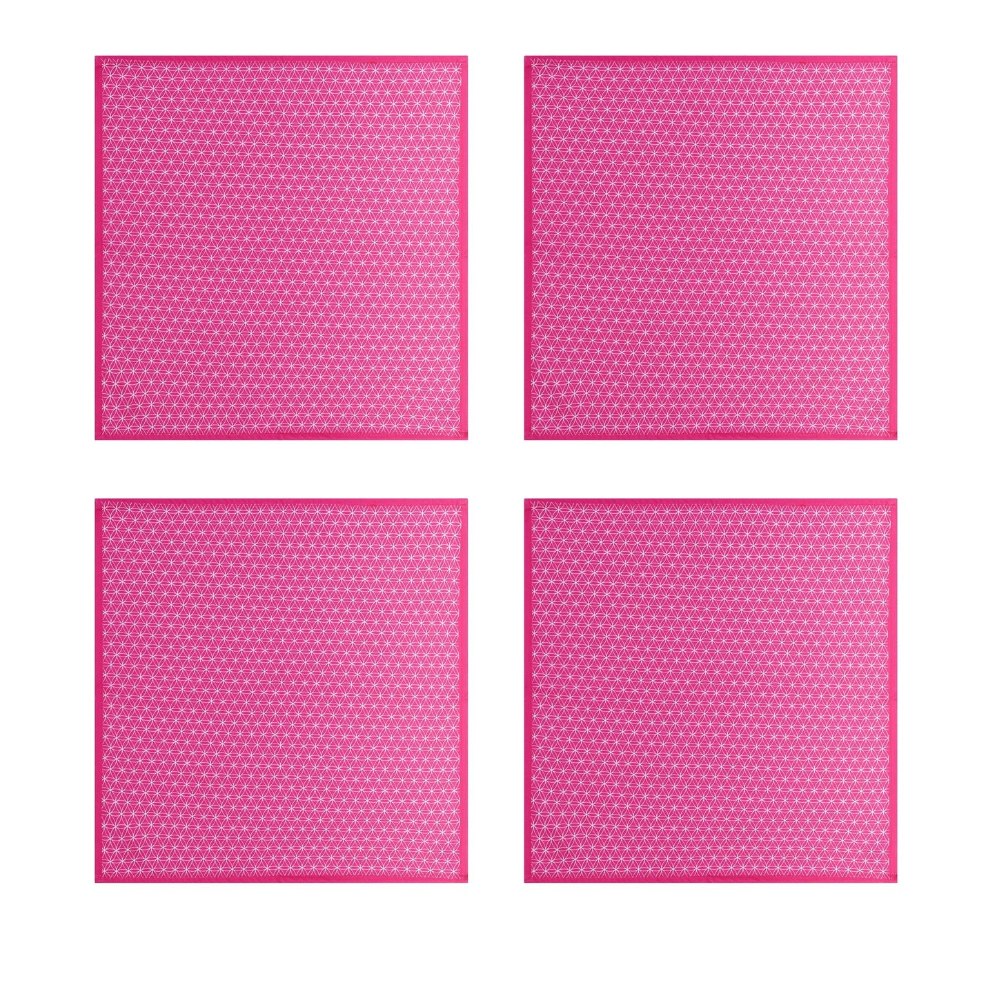 Four pink geometric napkins with seed of life pattern made from cotton