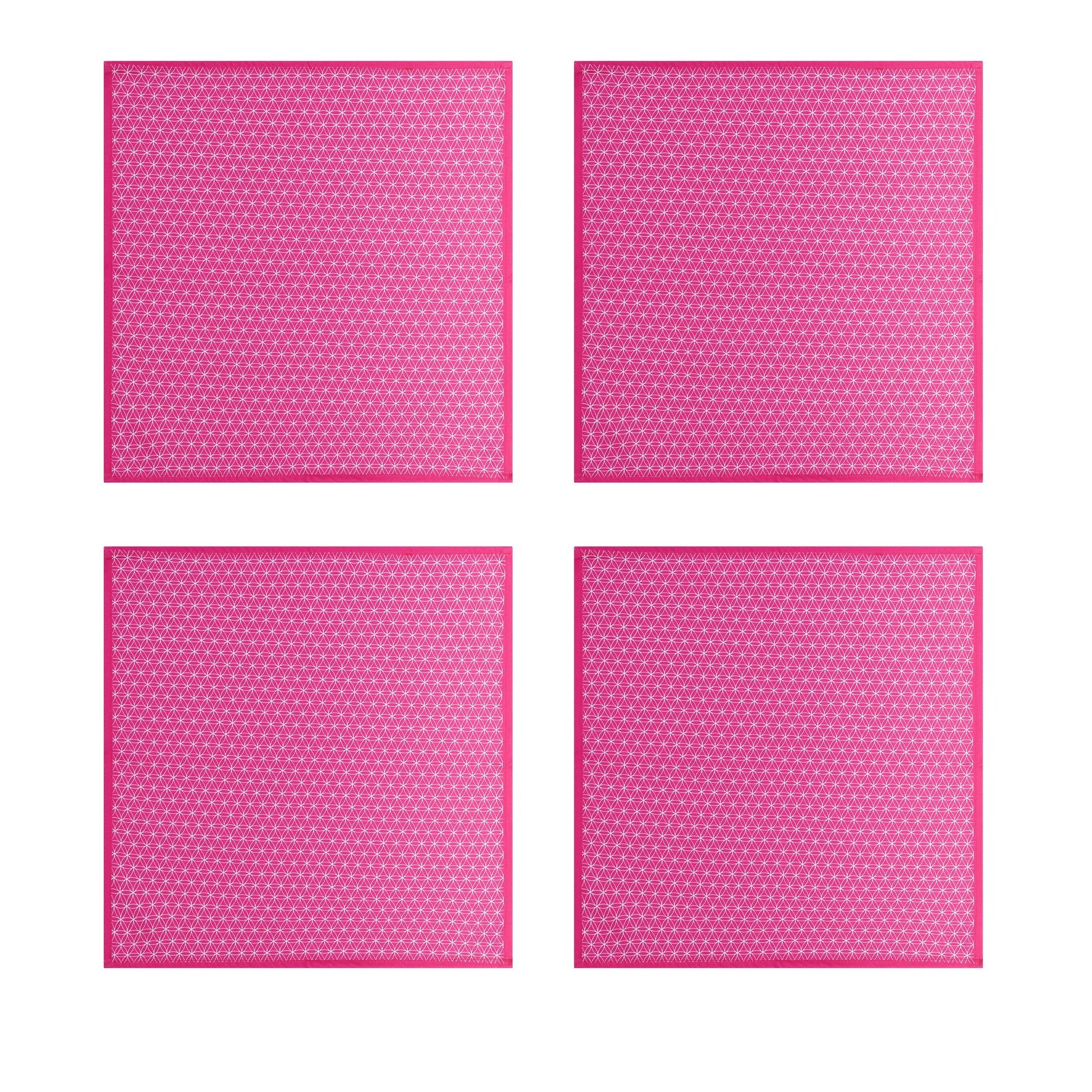 Four pink geometric napkins with seed of life pattern made from cotton