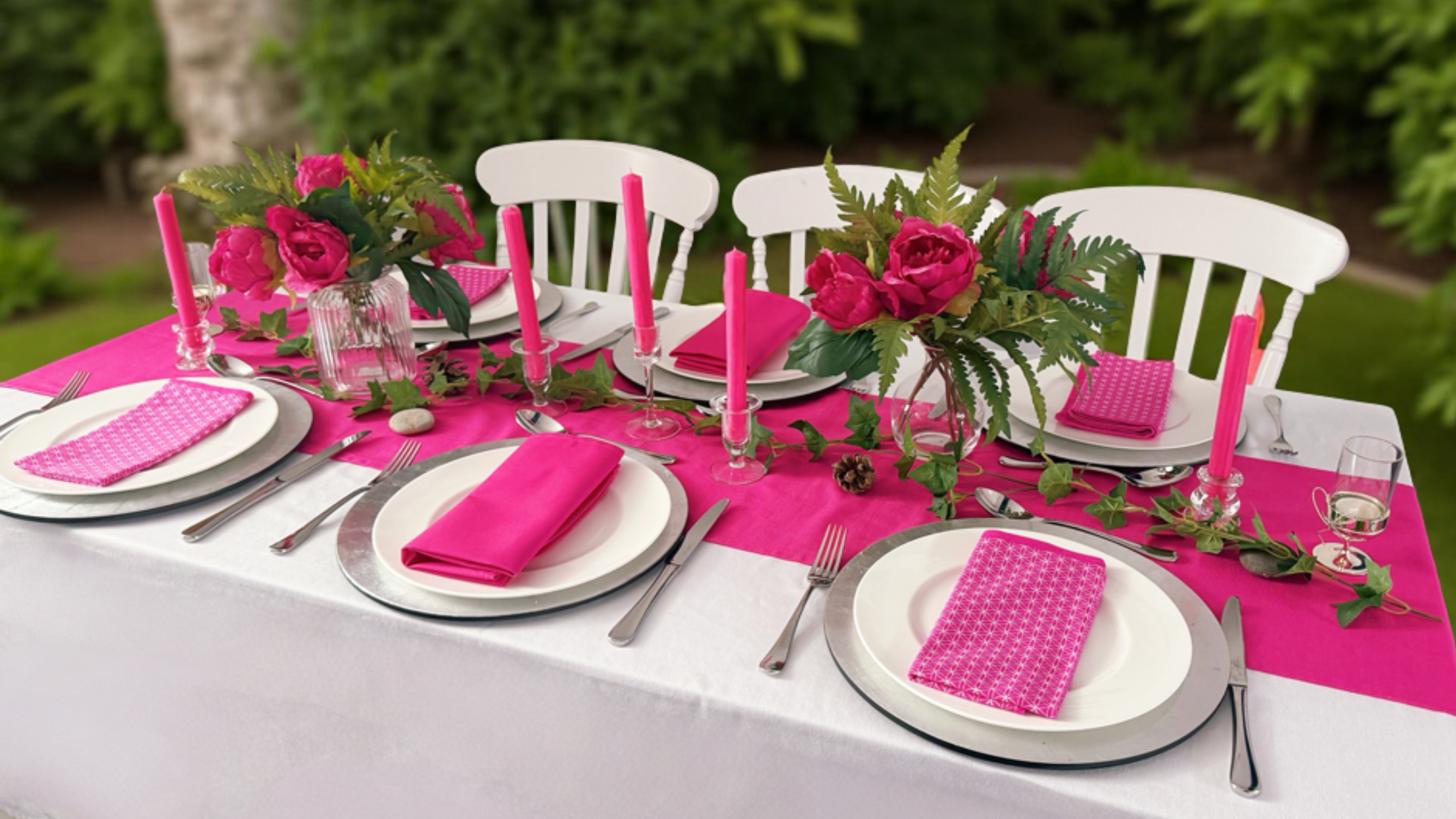 Magenta Pink Dinner Candle Trio