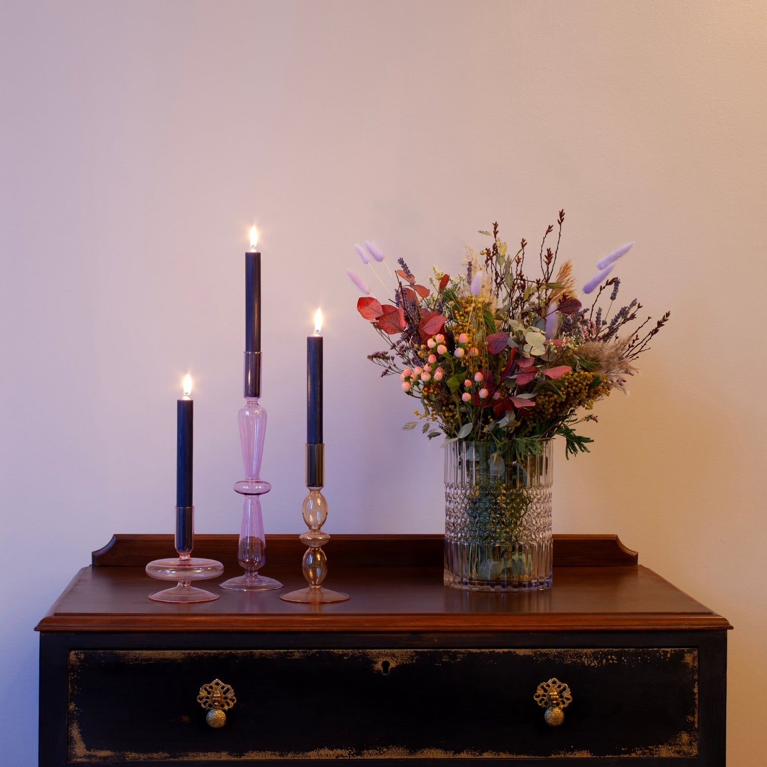 Royal Purple Dinner Candle Trio