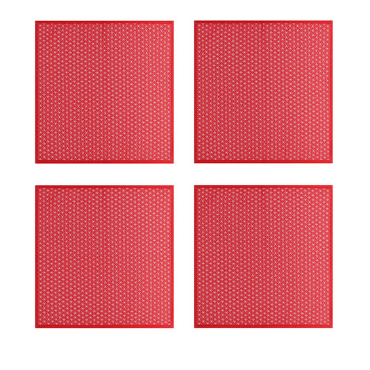 Four red geometric napkins with seed of life pattern made from cotton