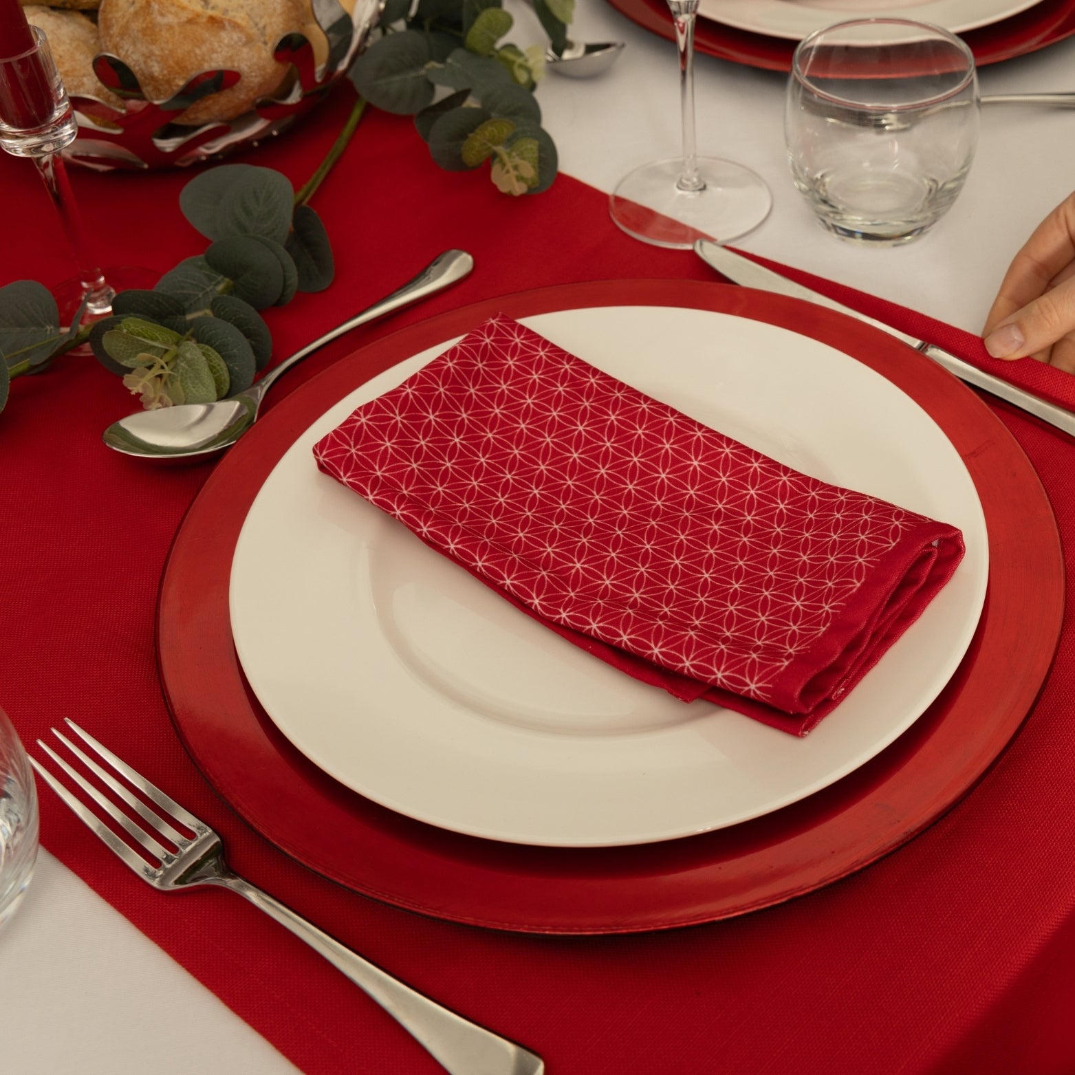Red Geometric Cotton Napkins, Set of 4