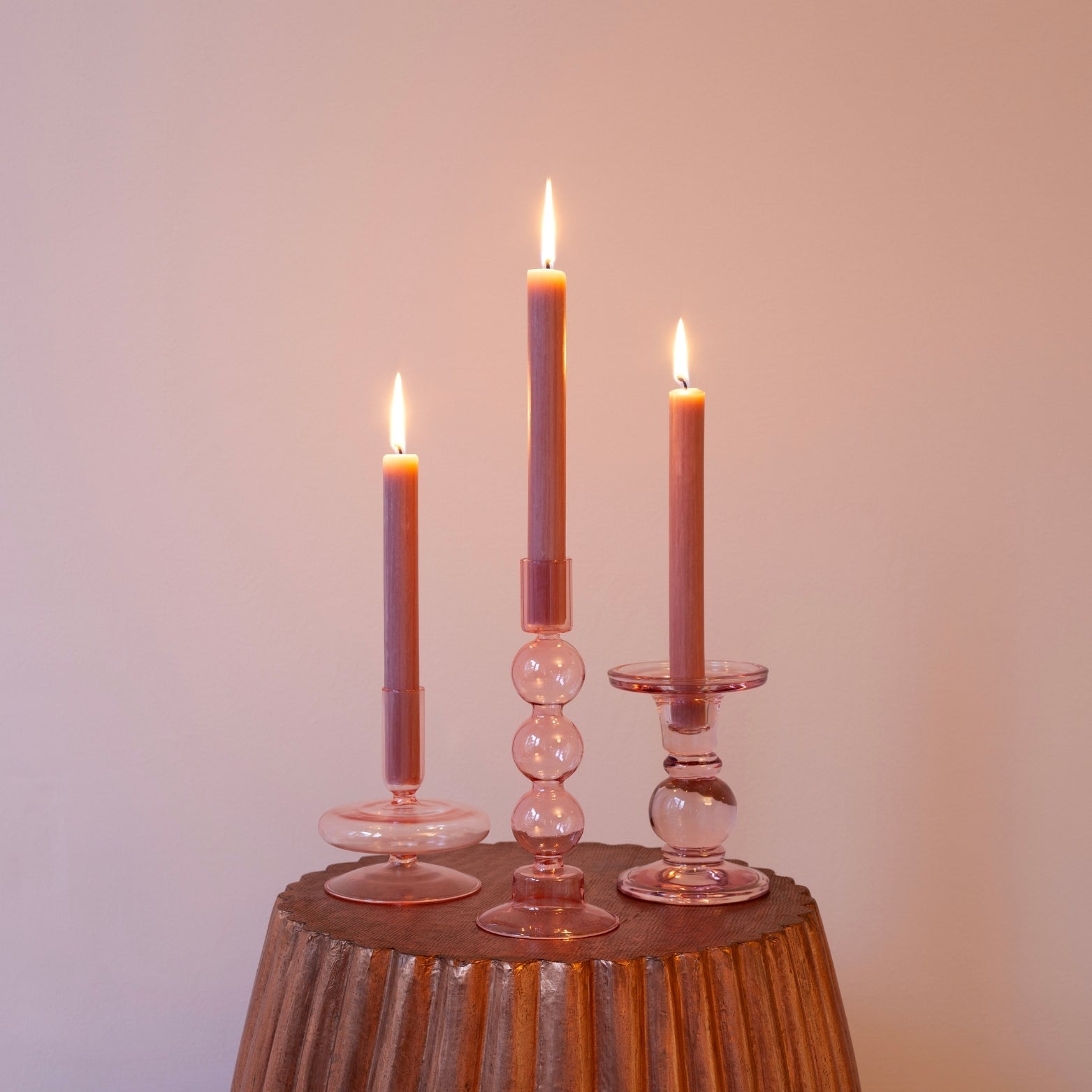 Rose Pink Dinner Candle Trio