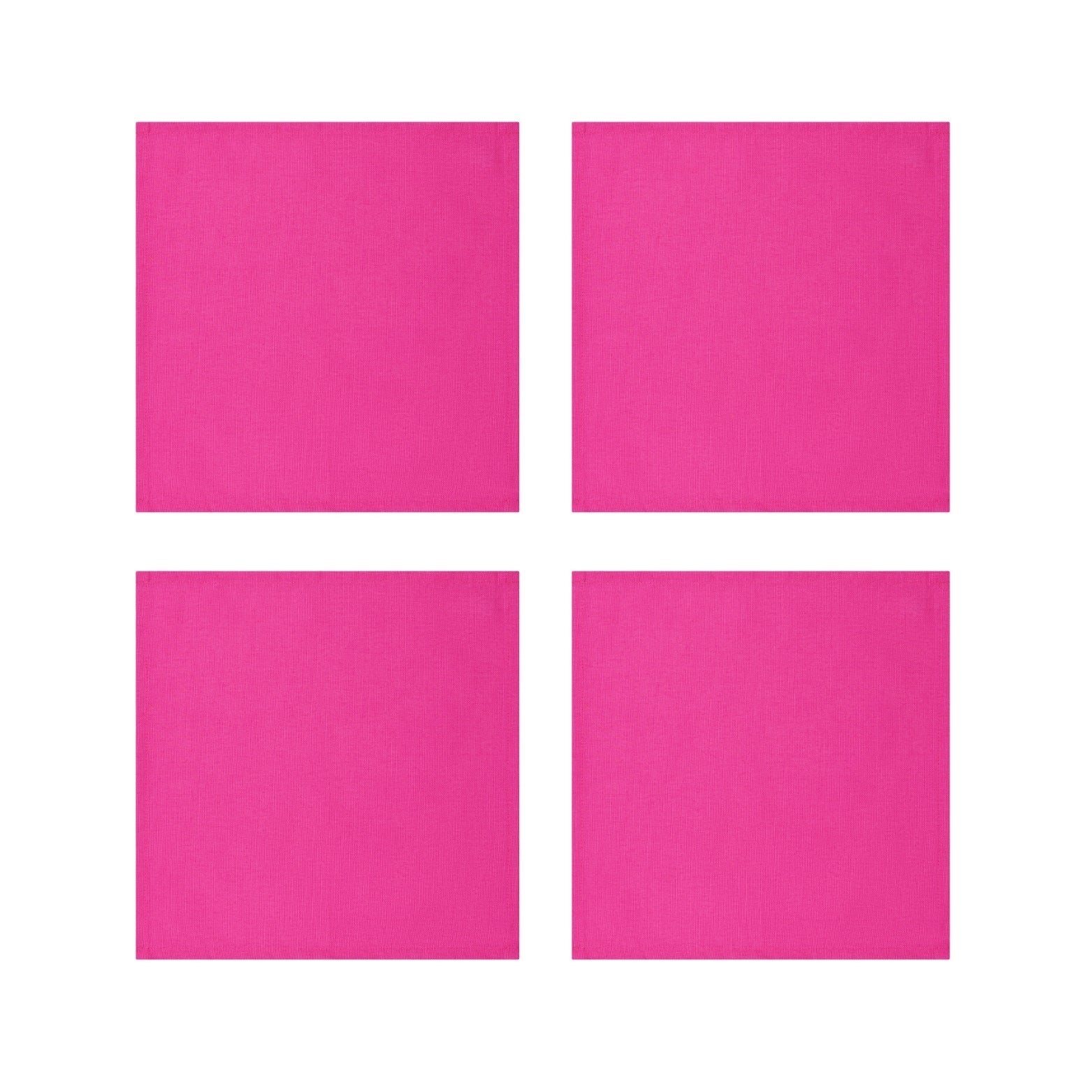 Four magenta pink cotton napkins on a white background