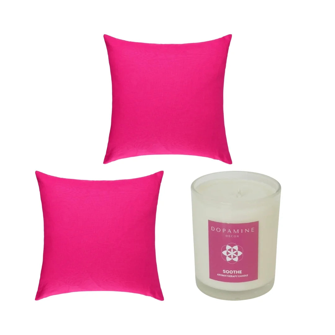 dopamine-decor-pink-bundle-pink-cushion-covers-and-pink-soothe-aromatherapy-candle-on-white-background
